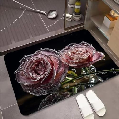 Aoojlo Badezimmerteppich, Badematte rutschfest, Badteppich, Badvorleger, Duschvorleger, Badematten, Teppich Badezimmer, Bathroom Bath Mat, Badezimmer Teppich, Badematte Stein, Golden Thread 70x120cm