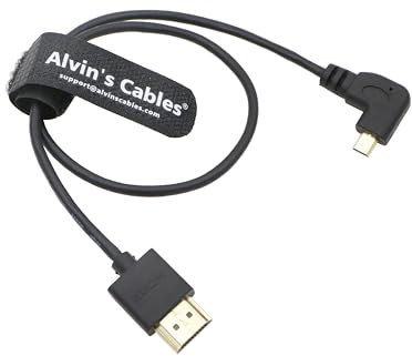 Alvin's Cables Cable micro HDMI a HDMI 8K60P de alta velocidad 2.1 para Sony a7 IV FX30 ZV-E10, para Canon R5C R5 R6, Atomos Shinobi Ninja V, 45 cm, ángulo recto micro HDMI