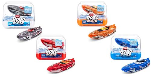ROBO ALIVE ZURU Robo Boats, White Shark & Dino Shark Boat, 2 Pack, (Amazon Exclusive) & ZURU Robo Boats, Tiger Shark & Robo Shark Boat, 2 Pack, (Amazon Exclusive)