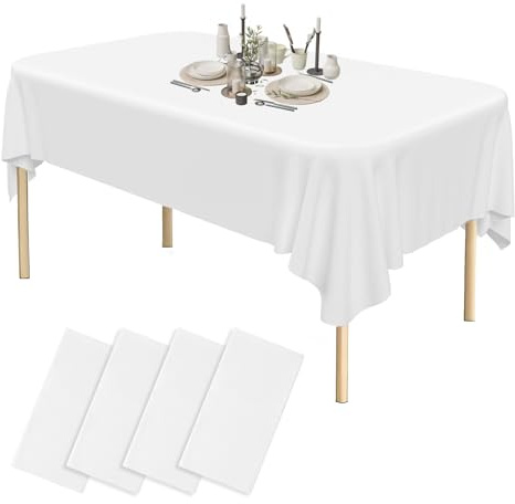 PUWOWYE Lot de 4 nappes jetables blanches - 137 x 274 cm - Imperméables - Pour anniversaire, fête, restauration, mariage, anniversaire