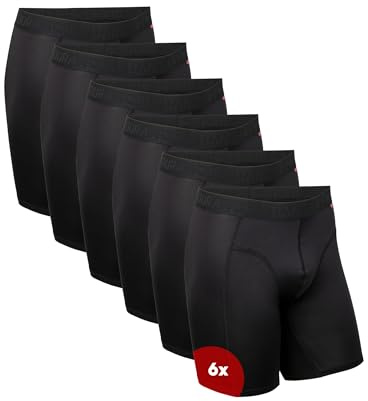 DANISH ENDURANCE Sportkalsonger för män, långa ben, 6 Pack, Svart, L
