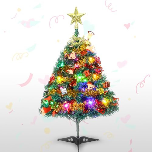 Kleiner Kunstlicher Weihnachtsbaum mit Beleuchtung, 60cm Tisch Weihnachtsbaum für Weihnachten Deko