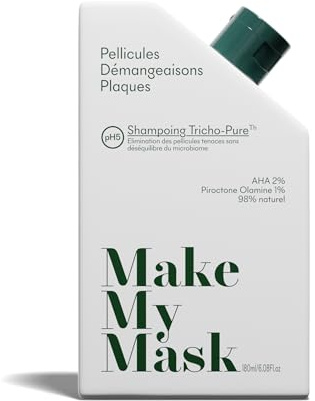 Makemymask, Shampoing Anti-Pelliculaire pH5, Sans Sulfates, Naturel, 180ml | Microbiome rééquilibré, squames éliminées, démangeaisons apaisées, sans sulfates, sans silicones, 98% naturel