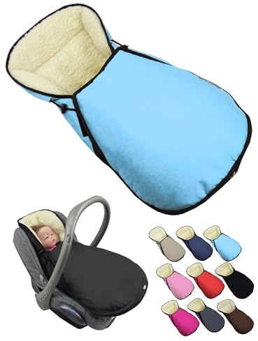 Fotsäck för babyskål [vinteråkpåse] för barnbilstol kompatibel med Maxi Cosi babyskålar grupp 0 lammull sittdyna justerbar (ljusblå)