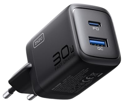 INIU 30W USB C Ladegerät, 1-Pack Mehrfach Netzteil, GaN Schnellladegerät | Intelligentem Geräteschutz, Dual-Port, GaN-Technologie, für iPhone 17 16 Pro, iPad MacBook Air Galaxy S26 Pixel Xiaomi etc