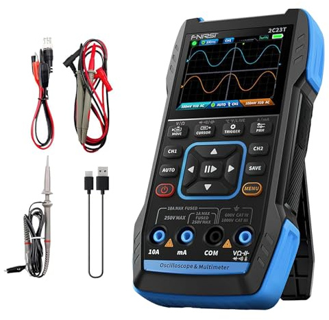 Oszilloskop-Multimeter, 3-in-1, tragbares Oszilloskop, Transistor-Tester über USB, 10 MHz x 2, 50 ms, mit Sonde, mit HD-Farbdisplay, 2,8 Zoll, mit wiederaufladbarem Akku (A)