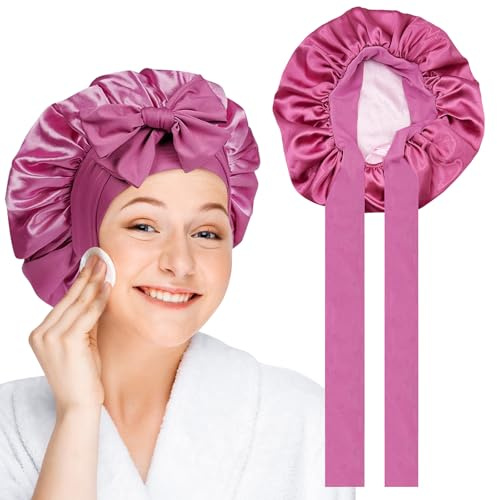 FUKPO Seidenhaube zum Schlafen Rosa, Silk Bonnet Sleep Cap Schlafmütze Damen Satin Haarhaube für Die Nacht Schlafhaube Seide, Seidentuch Haare Schützen Lockenhaube Kopfhaube Schlafen Bonet