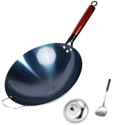 Milageto Wok Pan Nonstick Wok, Olla de inducción General, de Gas sin Recubrimiento hirviendo con Tapa de cocción Tapa sartén de Fondo Redondo de Fondo, 40cm