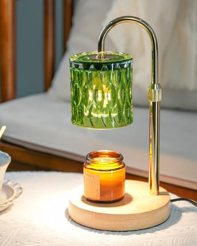 HAIDOLIANG Scented Candle Warmer Lamp with Timer, Adjustable Height & Stepless Dimmable，Gifts (Green Cylinder)