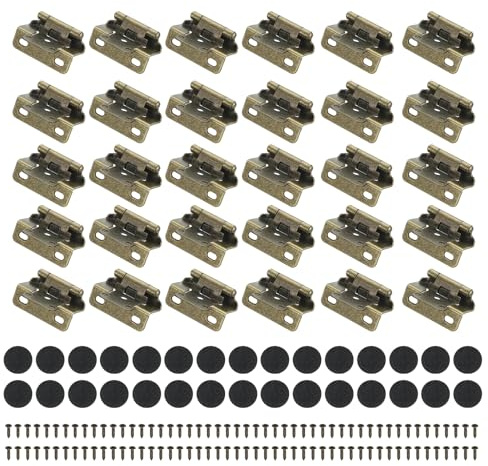 PATIKIL Bisagras De Gabinete De Cierre Automático Semi Superpuesto 1/2 Pulgada, 30 Pcs Bisagra De Gabinete Semi Oculta De Montaje Superficial Con Tornillos Para Puertas, Tono Bronce