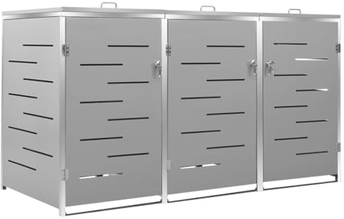 Cozynest Mülltonnenbox für 3 Tonnen 207x77,5x115 cm Edelstahl Abschließbar Rostfrei Müllbox Mülltonnenverkleidung Mülltonne Müllcontainer Gartenbox