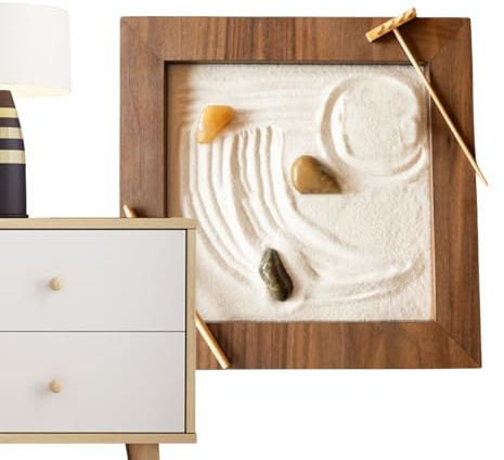 Jardin zen en bois - kit de jardin sable artificiel pour affichage de bureau | Plateau Zen miniature avec pierres, râteaux et outils de sculpture, cadeau de méditation, décoration pour