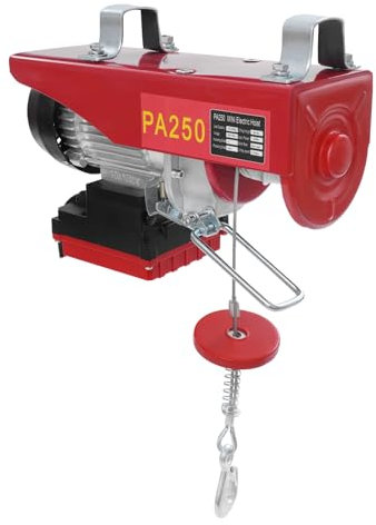 JAYEUW Verricello elettrico, doppio gancio 220 V, con telecomando, limitatore fino a 250/400/600 kg, 10 m/min, altezza di sollevamento: 12 m (250 kg)
