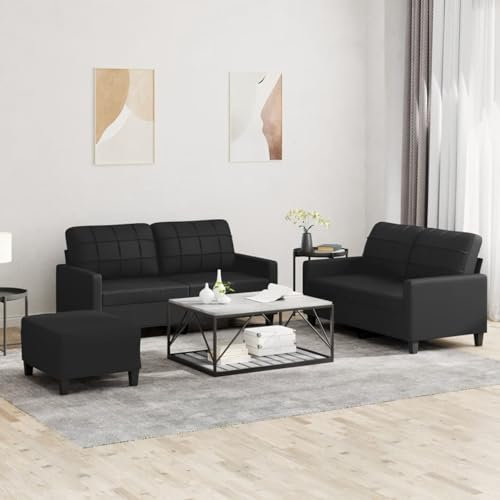 Snsowed 3-TLG. Sofagarnitur mit Kissen Schwarz Kunstleder, Sofa Mit Relaxfunktion, Couchgarnitur, Wohnzimmer Sofa, Couch, Sofa Set 3201363