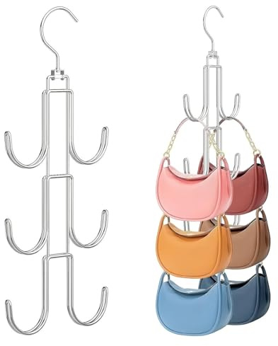 2 Pièces Rangement de Sac à Main avec 6 Crochets, Crochet de Sac à Main Cintre de Sac, Porte Foulard,Porte Cravate,pour Sacs, écharpe, Cravate (A)