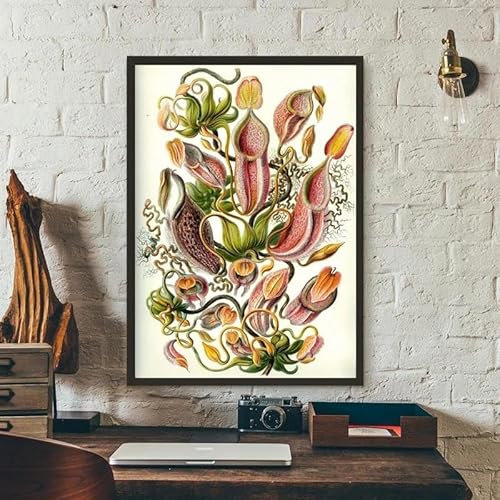 SHINERING Vintage Carnivorous Plant Poster Nepenthaceae Tropical Pitcher Plants Monkey Cups Prints Wall Art Painting Canvas Picture Decor 40X50Cm Unframed