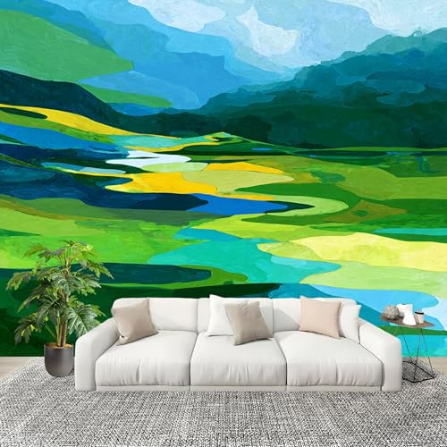 Papel Pintado Salón Dormitorio Pintura de Paisaje Abstracto - Fotomurales Pared Tejido No Tejido Decorativos Murales Verde Fotográfico Moderno Decoración de Paredes (250x175 cm)