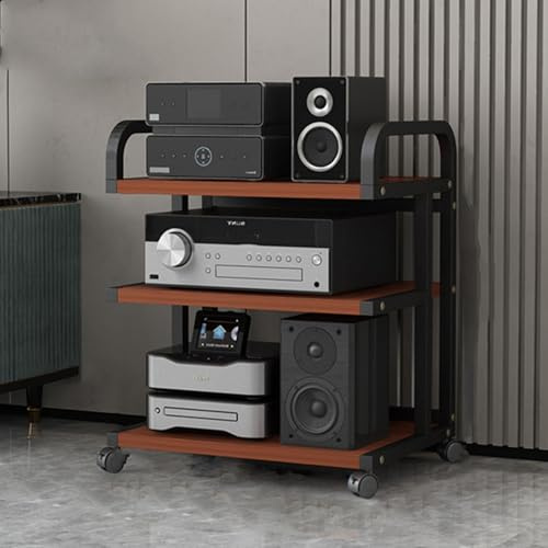 Supporto HiFi mobile per giradischi, apparecchiature stereo, supporti multimediali, con ruote universali (nero e bianco)