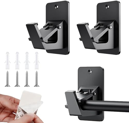 2 Pcs Supports de Tringle à Rideaux Sans Perçage,Crochets de Tringle à Rideau avec Vis pour Salle de Bain et Salon,pour la Plupart des Tringles à Rideaux(Noir)
