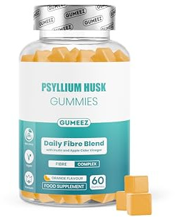 GUMEEZ Psyllium Husk Gummies – High Fibre Supplement with Inulin & Apple Cider Vinegar for Digestive Health, Regularity & Gut Cleanse – Vegan Fibre Gummies with Natural Orange Flavour – 30 Day Supply