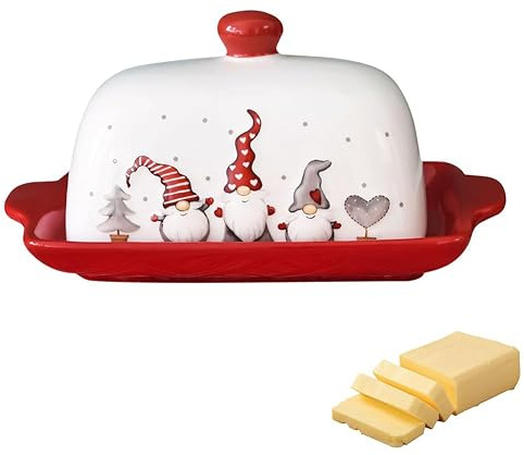 Mantequilleras grandes de 19 cm con tapa, diseño navideño, apto para lavavajillas, caja de mantequilla, para el hogar, cocina, encimera