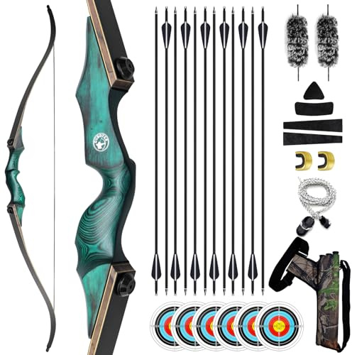 60 Zoll Takedown Recurve Bogen 20-60lbs Rechtshänder Bogenschießen mit Pfeil Köcher und Ziel Parper Bogenschießen Recurve Bogen und Pfeil für Erwachsene Jagd Schießen
