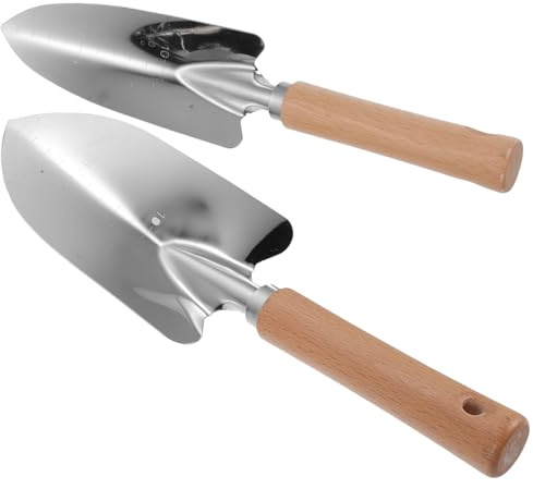 Generico Set 2 Pezzi Cazzuola da Giardino in Acciaio Resistente Manico in Legno Pala di Metallo per Trapianto Diserbo e Scavo Terriccio Attrezzi per Vasi e Lavori Cortile Outdoor