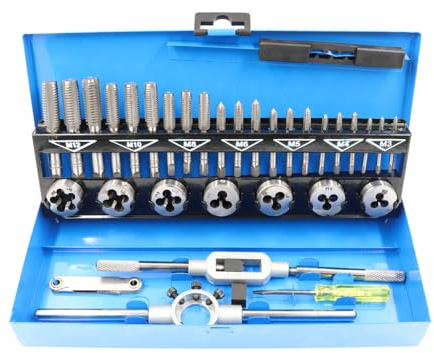 Metric Tap and Die Set M3-M12 Alloy Steel 32-Piece | Professional With HSS Drill Bits And Wrench; For Automotive Machining DIY