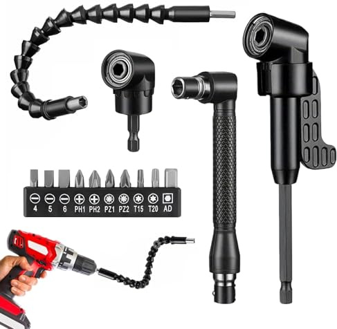 105° Winkelschrauber Vorsatz Adapter, 14 Stück Winkelschrauber Aufsatz Set | Winkelaufsatz für Akkuschrauber mit 1/4-Zoll Sechskantschaft, Flexibler Bithalter, Winkelbohraufsatz für Bauarbeiter Garage