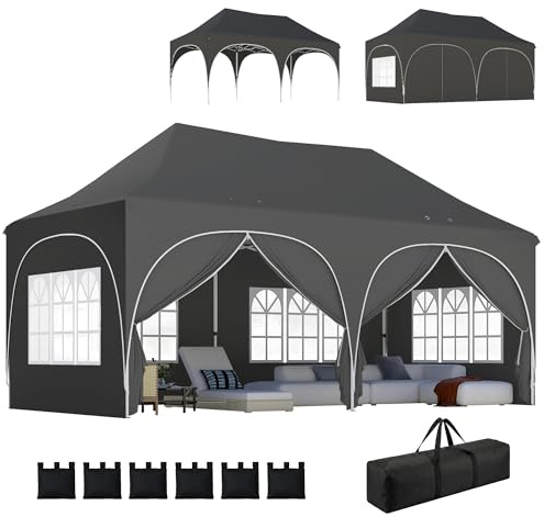 Outsunny Tonnelle Pliante 3x6m Imperméable Anti-UV 6 Parois 6 Sacs Gris