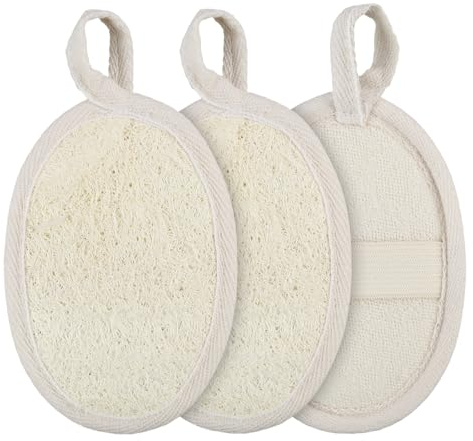 3 Pièces Éponges Naturelles Exfoliantes,Loofah Eponge Exfoliante Corps,Éponge Naturelle de Luffa Exfoliante pour Le Corps,Douce et Facile à Faire Mousser,Faite d'éponges de Luffa