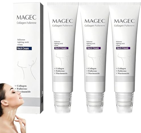 Magec Collagen Fullerene Neck Cream, Stram Och Lift Fastening för Crepey Skin, Med Fem Rullar, Minskar Rynkor Och Dubbel Haka, Lämplig För Alla Hudtyper (3PC)