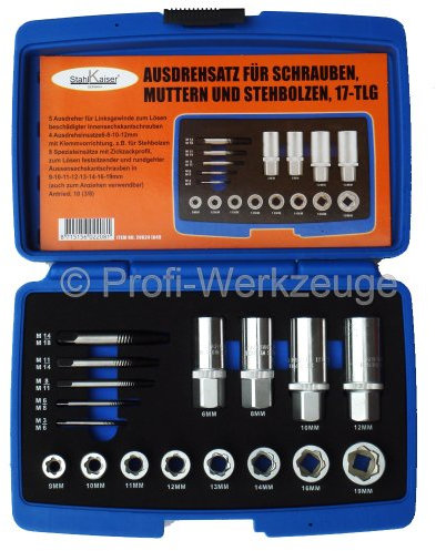 17-tlg. Schrauben-Ausdreher-Satz mit Spiralprofil Schraubenlöser Satz Linksausdreher
