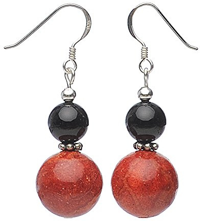 Ohrringe Ohrhänger aus Koralle Schaumkoralle & Onyx, rot schwarz, Ohrschmuck Damen