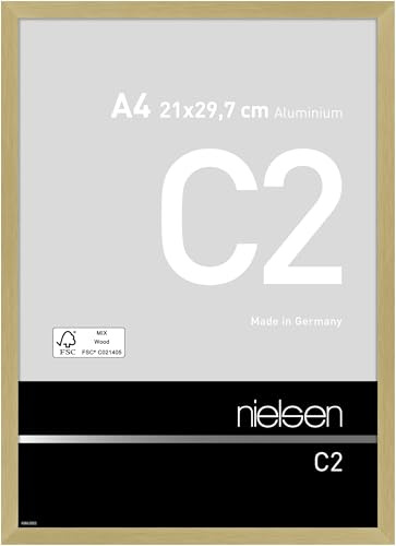 nielsen C2 Aluminium Picture Frame - Brushed Gold A4, 21x29.7cm - with Float Glass and Easy Push-Turn Clips