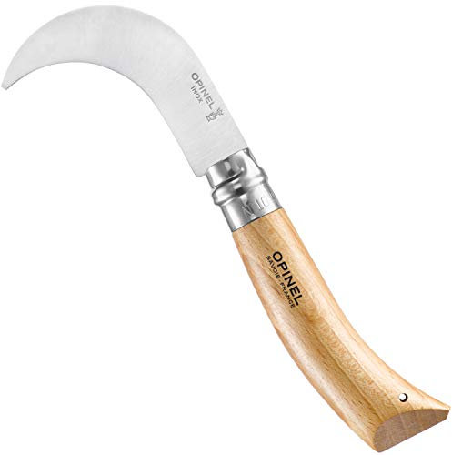 Opinel Unisex – Erwachsene N°10, im Blister, mit Buchengriff Gärtnermesser, Braun, Gebogene 10cm Stahlklinge, 2540259