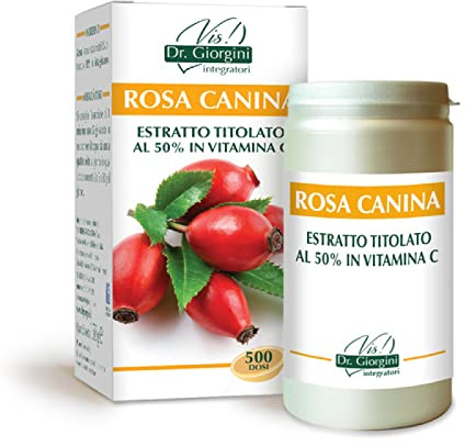 Dr Giorgini Integratore Alimentare, Monocomponenti Erbe Rosa Canina Estratto Titolato al 50% in Vitamina C Polvere - 100 g