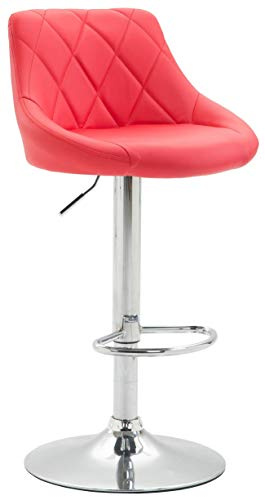CLP Barhocker Lazio Mit Kunstlederbezug I Drehbarer Thekenhocker Mit Fußstütze I Höhenverstellbarer Barstuhl Mit Trompetenfuß, Farbe:rot, Gestell Farbe:Chrom