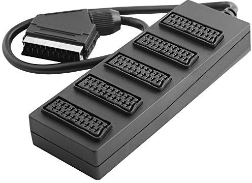 BestPlug Audio Video Verteier, 1 Scart-Stecker männlich auf 5 Scart Buchse Kupplung weiblich, mit 40cm Kabel, Schwarz