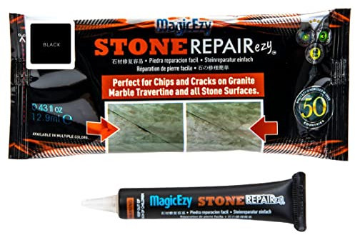MagicEzy Stone RepairEzy (Black): Travertine, Limestone, Granite, Quartz, or Marble Repair Kit - Fix Cracks and Chips Fast - Worktop Repair - Seam Filler