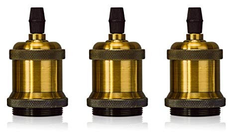 iDEGU 3 Stück Reteo Edison Lampenfassung E27 Metall Lampensockel Lampenfüße Messing Fassung Socket Adapter für Hängeleuchte Deckenleuchte Vintage DIY Lampenzubehör (3er, Messing)