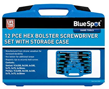 BlueSpot 12PCE Hex Bolster Screwdriver Set with Storage Case