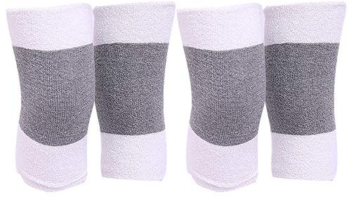 Milya 2 Paare Anti-Rutsch Kniewärmer Winter Warm Knieschützer Elastisch Beinwärmer Knieschoner für Fußball Tanzen Yoga Sport (Weiß+Grau)