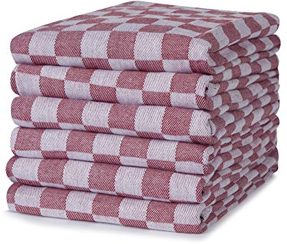 Sticky Toffee 100% Cotton Tea Towel - Burgundy Chequered Pattern, Pack of 6 | Kitchen Towel Set | Absorbent, Strong, Quick Dry & Machine Washable | For Home Decor & Bathroom Accessories