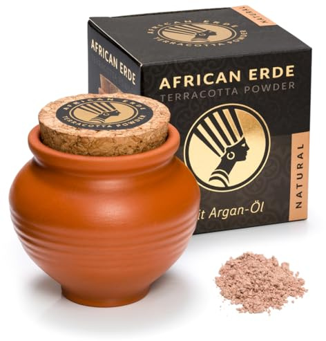 AFRICAN ERDE Terracotta Puder NATURAL12g | Mit Arganöl | mit feinem Shimmer | Loser Bronzer | NEU mit Arganöl | Natürliche Bräune | Mineral Puder | Tontopf mit Kork | Vegan | Für alle Hauttypen