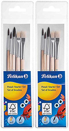 2x MPD Pinselset Haar- (Stärke 2,4,6) und Borstenpinsel (Stärke 6,10), Pelikan