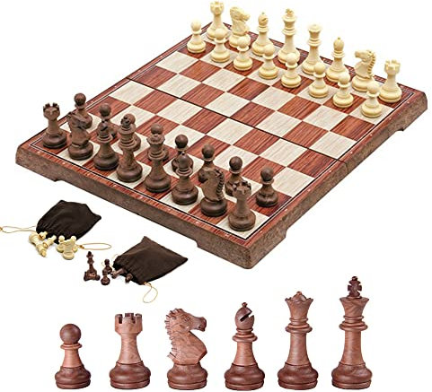 KOKOSUN Schachspiel Magnetisch Faltbares Schachbrett Schach mit Aufbewahrungstasche Einfach zu Tragen, Lernspielzeug/Geschenk für Kinder und Erwachsene (24.5×21.5cm)