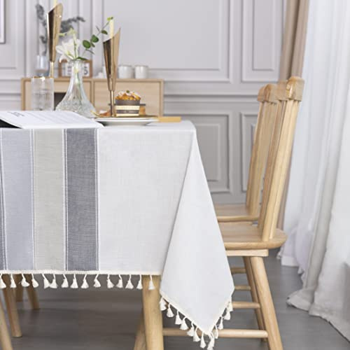 SUNBEAUTY Tischdecke Leinen Baumwolle Tischtuch Abwaschbar Elegant Tischwäsche Rechteckige Tafeldecke 140x240 cm für Home Küche Speisetisch Dekoration