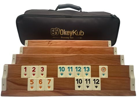 Holz Rummy-Romme-Okey Set mit Melamin Steine Echtholz Ahsap (Gratis stabile Tragetasche)