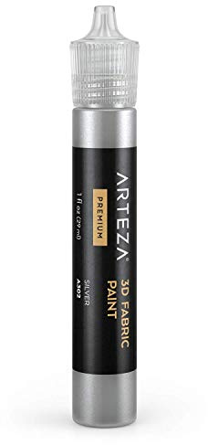 Arteza 3D Fabric Paint, Silver A302, 1oz Tube, Washer & Dryer Safe Textile Paint for Clothing, Accessories, Ceramic, Glass & DIY Projects